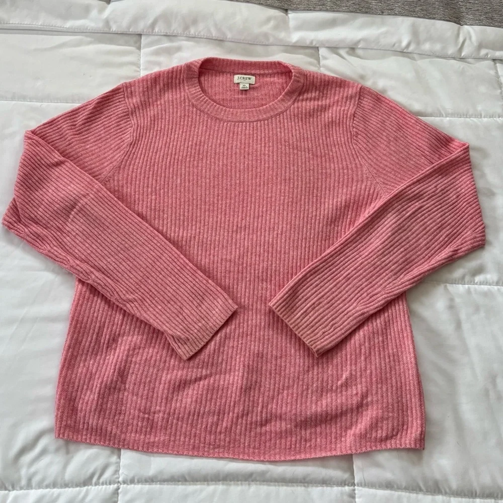 Wool Blend J. Crew Ribbed Pink Crew Neck Sweater